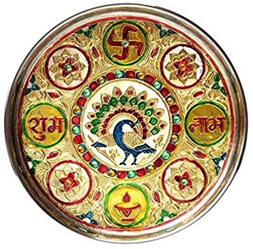 Danglisia Meenakari pooja Thali Set Stainless Steel Etching Puja Thali 11 Inch for Diwali, Home, Temple, Office, Wedding Gift Items