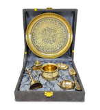 Brass Pooja Thali Set with Grey Gift Box 6 Inch