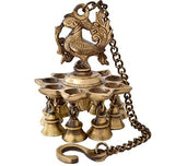 Danglisia Premium Antique Peacock Deepak with Bells and Chain Brass Hanging Diya