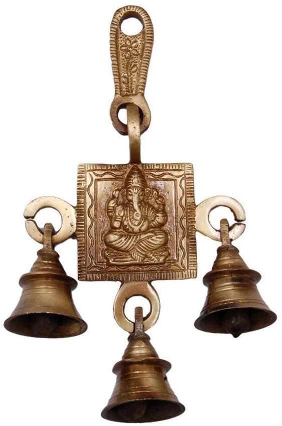 Danglisia Brass Ganesha Bells Wall Hanging Idol Decorative Showpiece Antique Finish Ganesh Wall Art Decor Statue