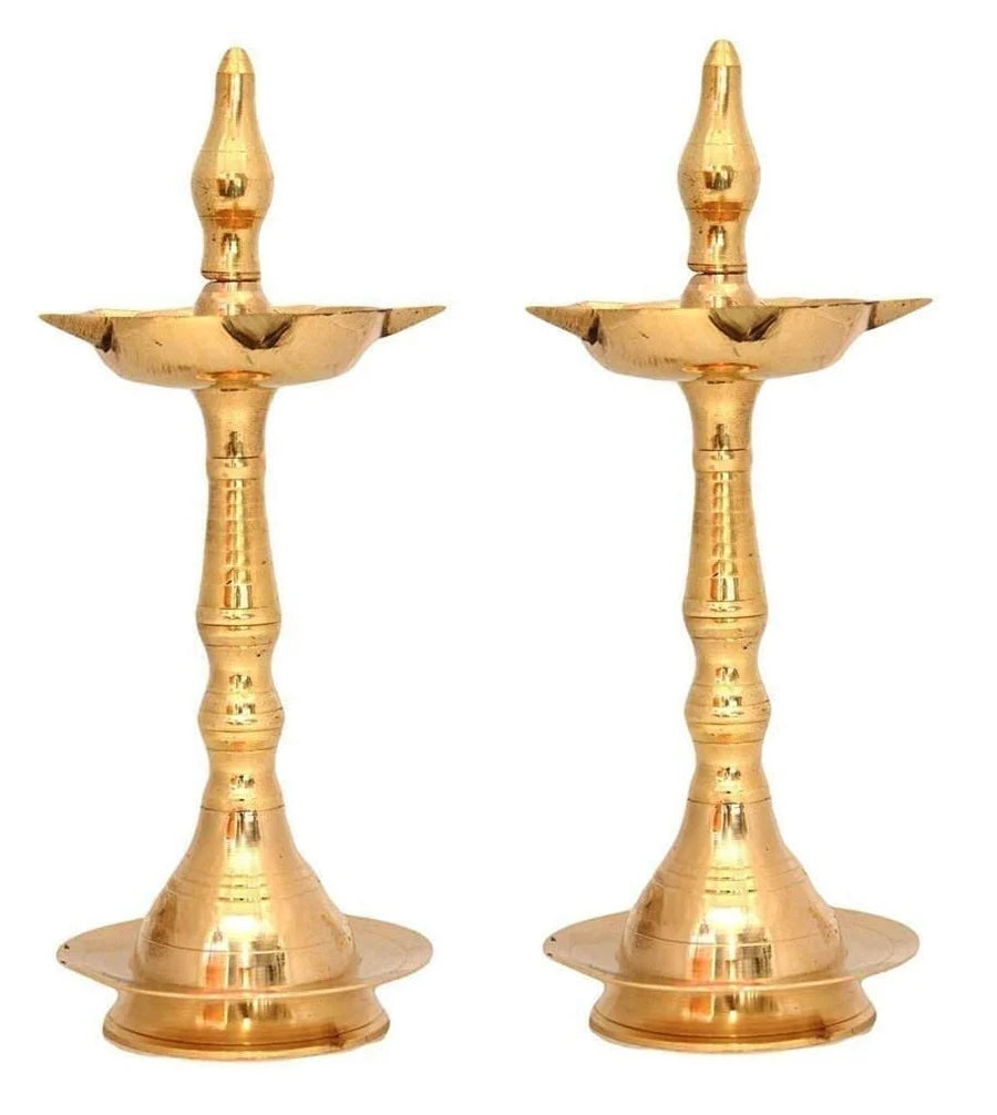 Brass Kerala Diya Traditional Oil Lamp Samai Deepak Lamp Kutthu vilakku Panchmahal Deepam for Pooja Mandir Diwali Indian Wedding Return Gift Items Puja Set of 2
