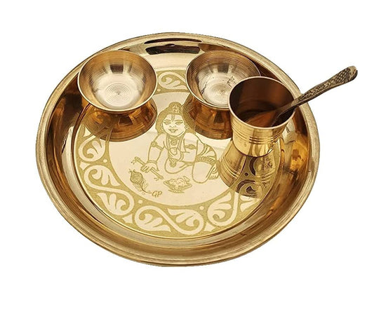 Danglisia Laddu Gopal Brass Pooja Bhog thali Set Janmashtami Decoration Item Festival Puja Bhog Thali Set for Home Office Mandir Return Gift Items, Medium 5 inch
