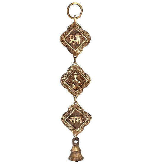 Danglisia Brass Shree Ganesha Namah Bells Wall Hanging Idol Decorative Showpiece Antique Finish Ganesh Wall Art Decor Statue