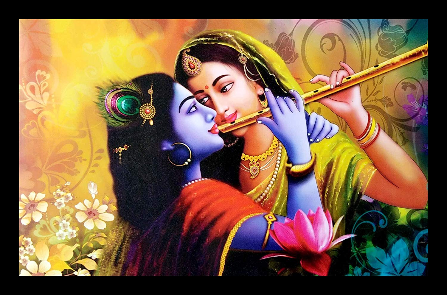 Nobility Radha Krishna Wall Art Synthetic Wood UV Art Painting
