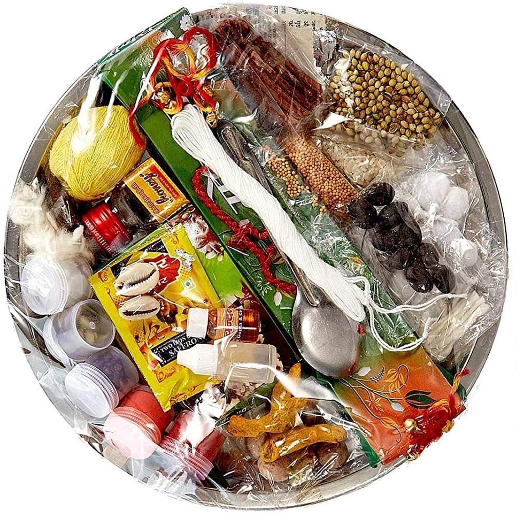 Danglisia Complete All in one Puja Thali Set Pack with 31 Exclusive Pooja Samagri Items for Diwali & Others Puja with 10g German Silver Coin