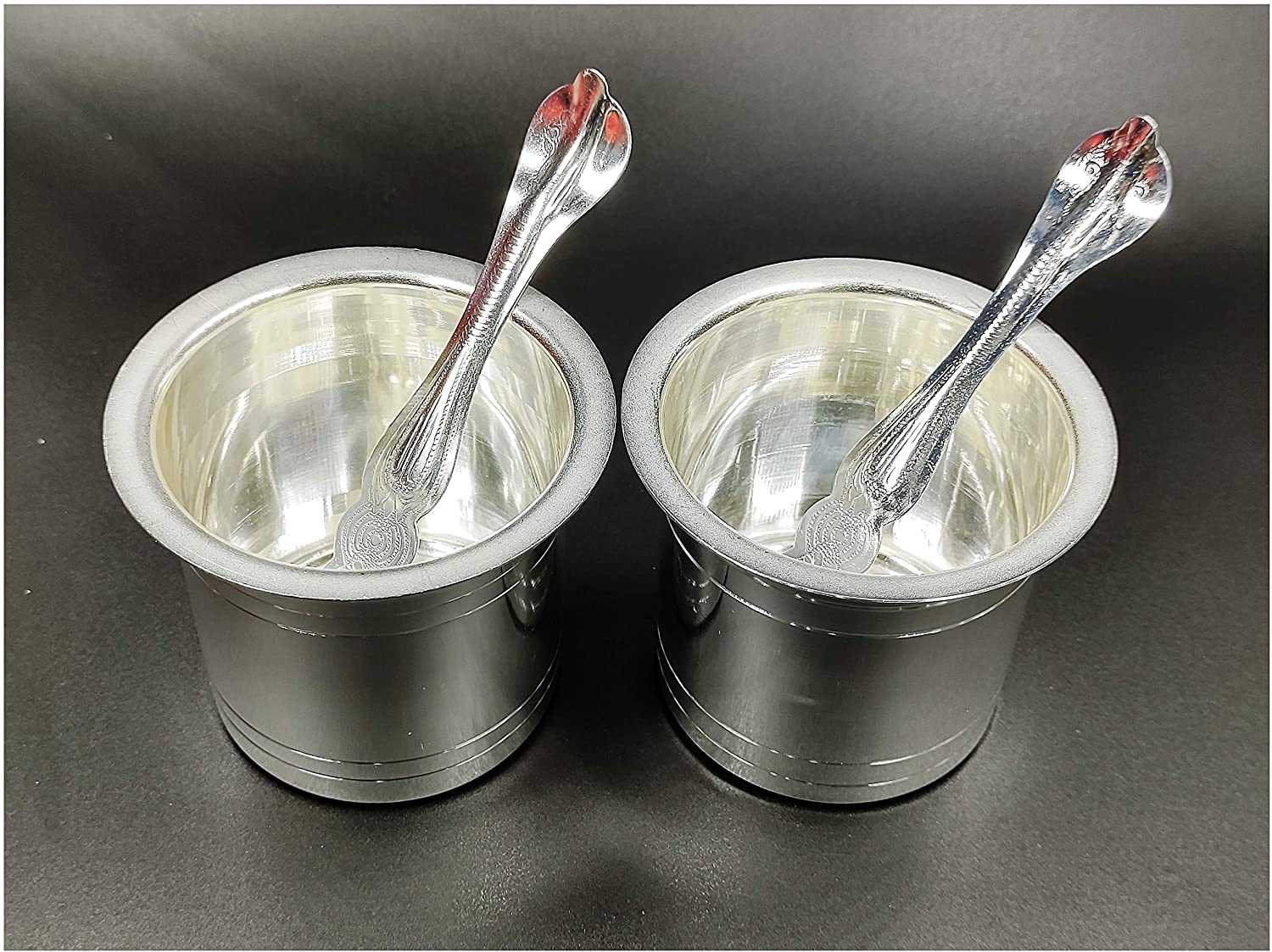 Danglisia Regular Silver Plated Panchpatra Set of 2 Panchapatra and 2 Regular Palli