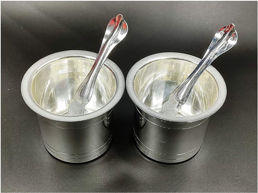 Danglisia Regular Silver Plated Panchpatra Set of 2 Panchapatra and 2 Regular Palli