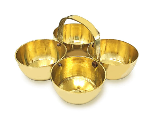 Handmade Brass Puja Chowmukh Chopala Bowl Stand For Haldi, Kumkum, Rice, Elaichi, Mishri, Roli (Gold) (2.5 Inch), 50 Ml Save 60%