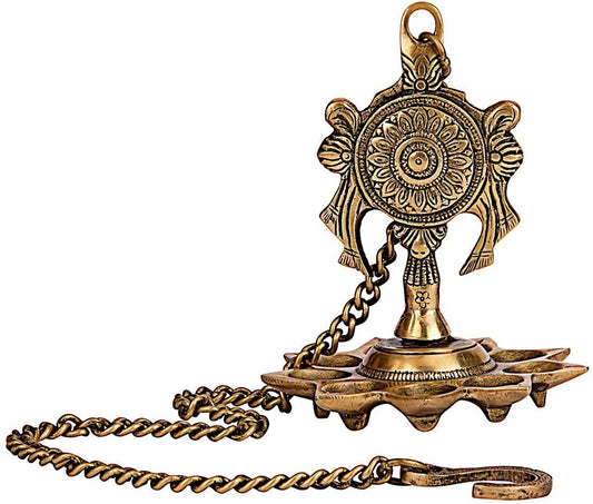 Traditional Design Brass Hanging Diya Set with 9 Diya Slots