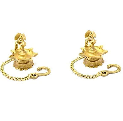 Traditional Indian Brass Hanging Diya Set - Small Set of 02